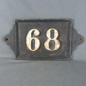 Old Large & Heavy French House Number 68 Door Wall Plate Plaque Cast Iron Sign - Picture 1 of 6