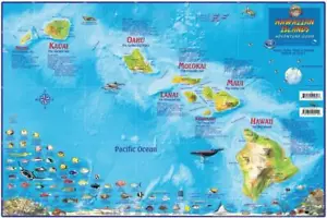 Hawaii Map Poster Hawaiian Islands Adventure Map Laminated Poster  - Picture 1 of 3