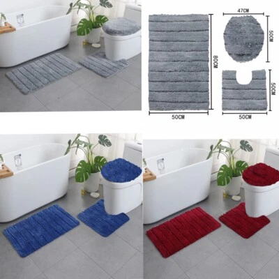 Badematten Set 3-teilig Rutschfeste Badteppich Mikrofaser WC-Deckel Bade Teppich - Bild 1 von 4