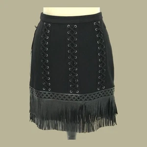 Bebe X Naven Women Black Fringe Skirt Western Cowgirl Halloween MSRP Size 10 - Picture 1 of 12