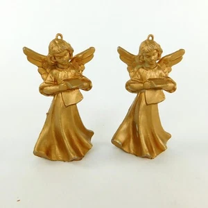 Vintage Pair Angels Goldtone Ornaments Italy In Raised Lettering on Bottom 3" - Picture 1 of 7