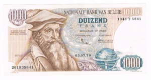 1000 Frank/Francs type Mercator 1970 Morin 104b XF++ RARE - Bild 1 von 3