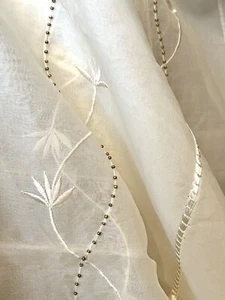 100% Silk Sheer Organza Fabric Voile Material~Cream/Ivory~Beads~L122 W55 ins~NEW - Picture 1 of 15