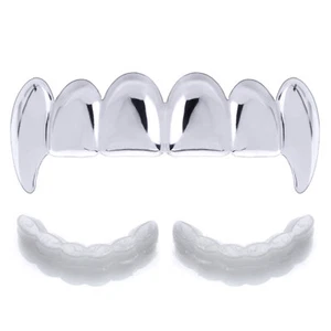 Hip Hop Fang Grillz Silver Plated Top Plain Teeth L001 S Molding 1 extra Bar - Picture 1 of 3