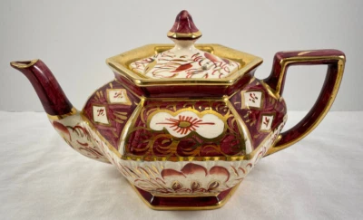 Tetera hexagonal Arthur Wood Inglaterra oro rojo rosa 1629 Gaudy Welsh Imari Foto 1 de 4