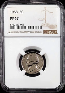 1958 Proof Jefferson Nickel graded PF 67 by NGC! sku 22005 - Picture 1 of 5