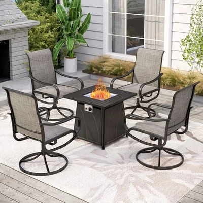 5-Piece Patio Furniture Set with Fire Pit Table Outdoor Swivel Chairs Heavy Duty - Image 1 of 4