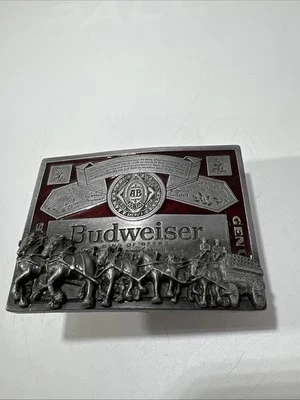 Vtg Budweiser Clydesdales Beer Wagon Label Promo Belt Buckle -  70s 80s Western! - Image 1 of 4