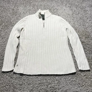 Lauren Ralph Lauren Sweater Small Y2k Ivory 1/4 Zip Cable Knit 100% Cotton - Picture 1 of 7