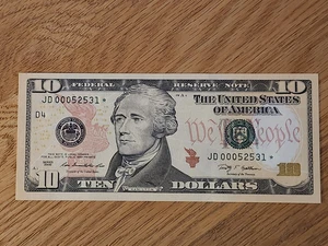 2009 A $10 "STAR NOTE" GEM/UNC CLEVLAND JD00052531* 000 START 1 OF 3 CONS SERIAL - Picture 1 of 5