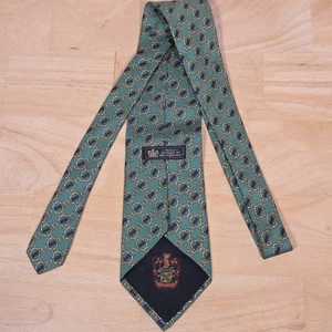 Paolo Gucci Neck Tie 100% Silk Chain Bit ITALY Green Blue Gold Geometric Preppy - Picture 1 of 10