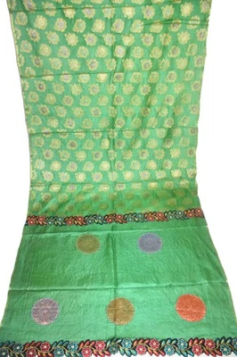 Sari de moda diseño floral lentejuelas bordado trabajo verde pura seda Foto 1 de 4