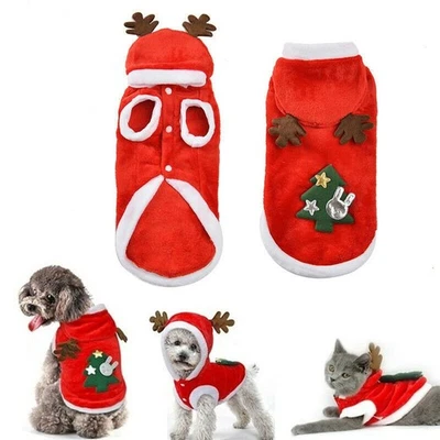 Gato Perro Navidad Conjunto Chaqueta Disfraces Mascota Navidad Ropa Reno Sudadera con Capucha Foto 1 de 4