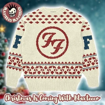 Foo Fightersmas  Big Logo Holiday Knitted Cream Ugly Christmas Sweater - Image 1 of 2