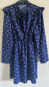 Neu Shein dunkelblau Blumenmuster Langarm Kleid Gr. M UK 10 - Bild 1 von 5