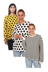 Ladies Sweatshirts Trendy Stripe Polka Dot Cotton Terry winter Worm Top Jumper - Picture 1 of 12