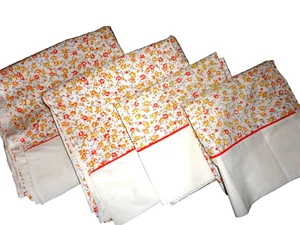 VINTAGE SPRINGMAID ORANGE YELLOW TAN MINI FLORAL (4P) TWIN FLAT SHEETS & P/CASES - Picture 1 of 8