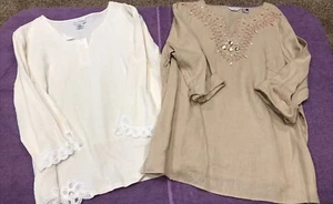 NW/WOT Womens Size 1X ANNA MAZWELL - RICHARD MALCOLM Linen Blouse Top 2pc Lot - Picture 1 of 11