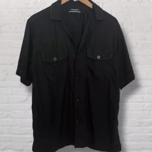 Vintage Brandini Black Silk Button-Up Shirt w/ contrast trim - Men's Large - Picture 1 of 5