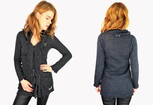 ODD MOLLY 474 Langarm Wolle-Alpaka Mischung Pullover Cardigan mit Fransenborte 1-S - Bild 1 von 12