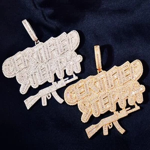 Real Gold Plated 5AAA+ CZ Ice Out Hop Hip Certified Steppa Gun Pendant Necklace - Picture 1 of 18