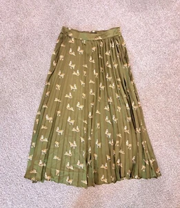 Zara Green Tiger Pleated Silk Maxi Skirt - Picture 1 of 3