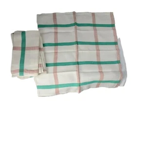 Vintage 5 Linen Napkins 15"x15" Home Picnic Camp RV Cottage White Green Brown - Bild 1 von 1