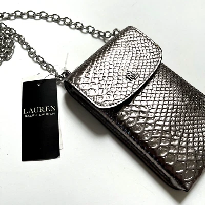NWT Original RALPH LAUREN Phone Crossbody Bag Embossed Animal Print Silver - Image 1 of 4