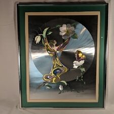 1970s Michelle Emblem Rose Nymph Foil Art Fairy Silver Butterfly Signed Framed