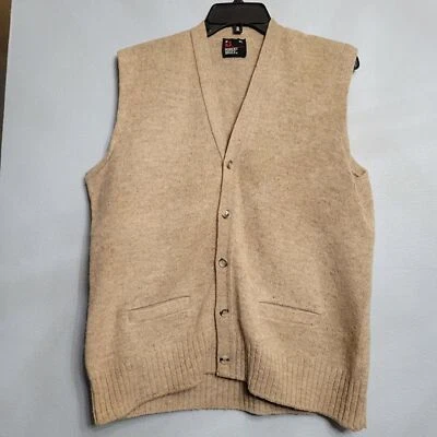 De Colección Robert Bruce Cárdigan de Lana Suéter Chaleco Bolsillo Preppy Beige Para Hombre XL Foto 1 de 4