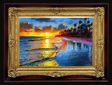 ORIGINAL Oil Painting Handmade Arseni ~ PARADISE COAST 6" X 4" NO FRAME USA