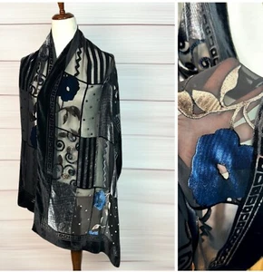 Marja Kurki Negro Oblongo Bufanda Chal Burnout Terciopelo Mezcla Seda - Imagen 1 de 12