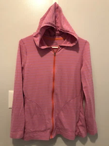 Eddie Bauer Womens Full Zip Lightweight Pink W/Orange Stripes Hoodie Size Medium - Picture 1 of 5