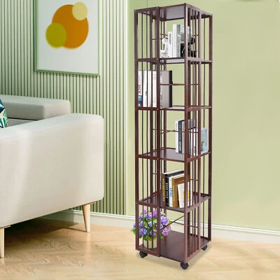 Estantería giratoria de 6 niveles estantería de almacenamiento de libros estantería giratoria de pie Foto 1 de 4