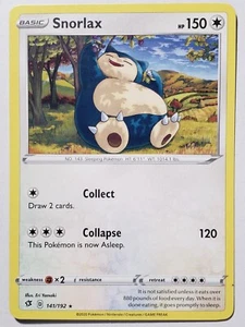 Tarjeta Pokémon Snorlax 141/192 casi nueva rara no holográfica Rebel Clash $2 envío combinado - Imagen 1 de 2