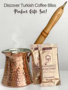 Hand-Hammered Copper Coffee Pot with Turkish Coffee - Perfect Gift Set - Picture 1 of 9