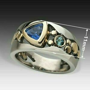 Two Tone Silver Plated Rings for Women Blue  Size 6-10 Simulated Glass