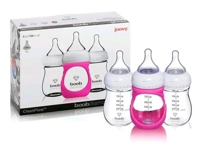 Biberones Joovy Boob Diamante Vidrio 5oz Rosa Silicona Manga Lujo Nuevo Sellado Foto 1 de 4