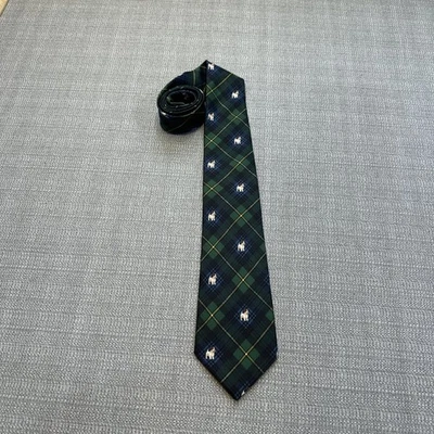 Corbata LAUREN Ralph Lauren Para Hombre 100% Seda Perro Cuadros Tartán Verde Preppy Clásica Foto 1 de 4