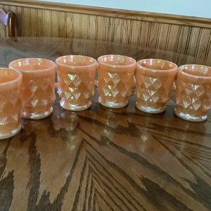 6er Set Vintage Anchor Hocking Fire King Pfirsich Glanz Kimberly Diamant Tassen - Bild 1 von 8