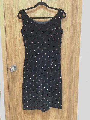 Vestido Lápiz Jo Collins Años 50/60 Moveble Negro Terciopelo Bordado Rosas XS 34  Foto 1 de 4