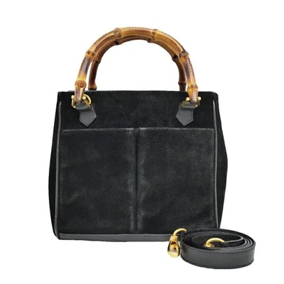 GUCCI Hand Shoulder Bag Tote Purse 2way Bamboo Suede Black Authentic - Image 1 of 4
