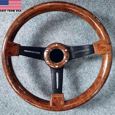 Volante clásico de madera de carreras de coches radios negros 350 mm con botón de bocina Foto 1 de 4