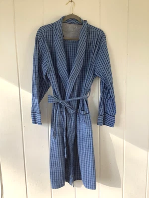 Nautica Mens Robe L/XL Blue Plaid 100% Cotton Bathrobe w/Belt light Weight - Image 1 of 4