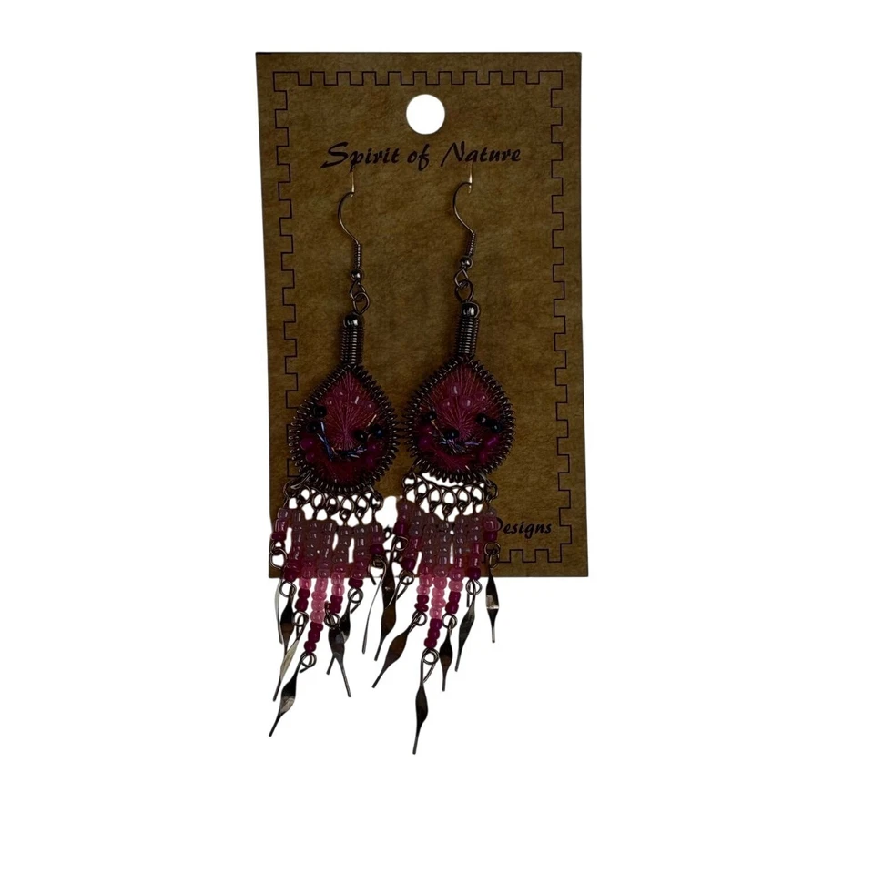 Pendientes de cuerda con cuentas Spirit Of Nature hechos a mano Perú bohemio rosa plata regalo Foto 1 de 2