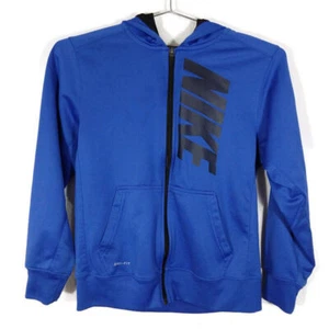 Nike Dri Fit Youth Full Zip Training Hooded Jacket Logo Spell out Blue Size L - Picture 1 of 9