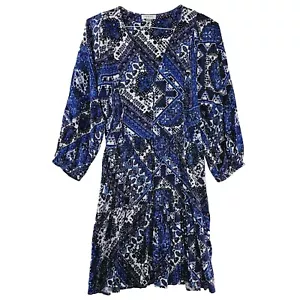 Calvin Klein Floral Blue Flare Dress Womens 12 Purple White Knee Length Sheath - Picture 1 of 9