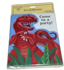 Invitaciones de fiesta de dinosaurios ¡VEN A UNA FIESTA! Paquete de 8 SELLOS NUEVO STOCK ANTIGUO - Imagen 1 de 2