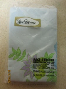 VINTAGE LADY PEPERELL NO IRON PERCALE STANDARD PILLOWCASE  NOS BLUE FLOWERS - Picture 1 of 3