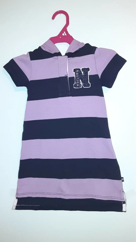 NWT Lilac & Navy Rugby Polo Style Dress W/ Hood Toddler Girl Sizes 2T - Image 1 of 4
